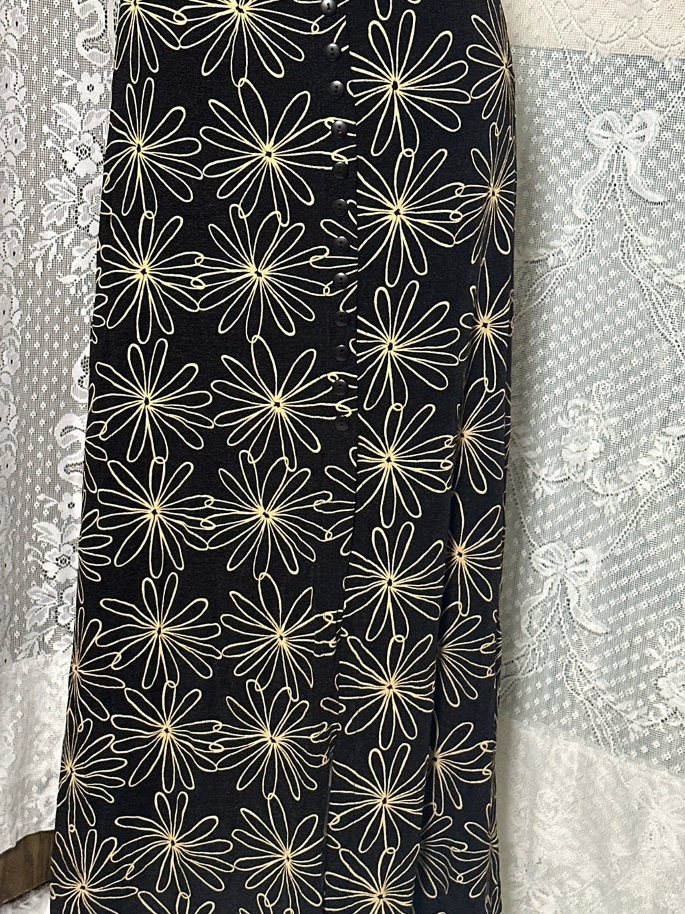 Black Skirt with Cream Daisy Outline Print